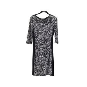 Lauren Ralph Lauren Dress Womens Size 6 White Black Animal Print 3/4 Sleeve